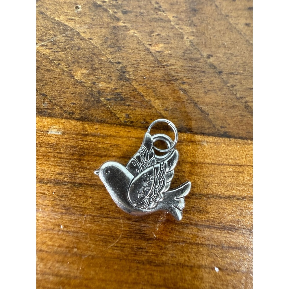 Silver Tone Bird Charm Etched Flying Dove Pendant Jewelry Dainty Nature Themed
